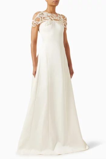 فستان سهرة مطرز بالخرز قماش تفتا ميكادو