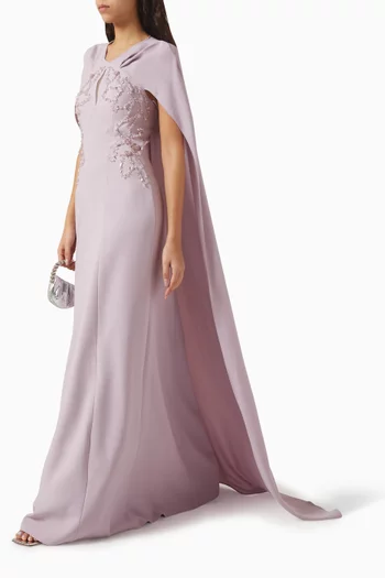 Embroidered Cape Gown