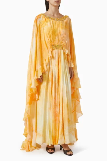 فستان بنمط كاب وتطريزات يدوية بارزة شيفون