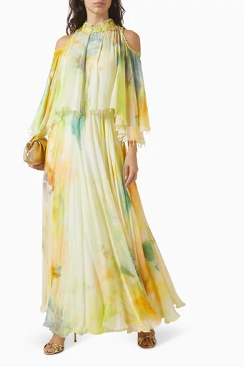 فستان بطبقة كاب ومطرز شيفون