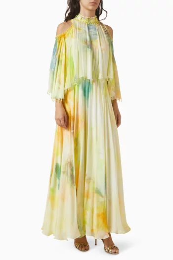 فستان بطبقة كاب ومطرز شيفون