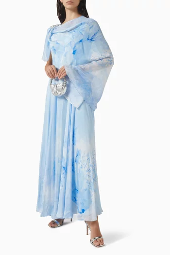 Printed Cape Dress in Chiffon