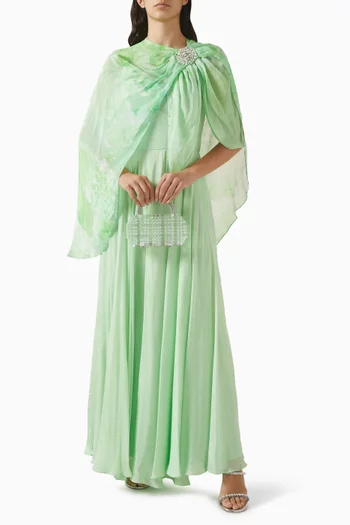 Printed Cape Dress in Chiffon