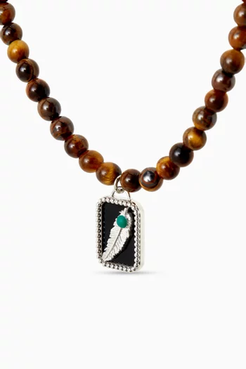 Handmade from  9.95 g of silver , inlaid with malachite dot, black onyx stones, and tigers eye beads.:Brown:One Size|219242710