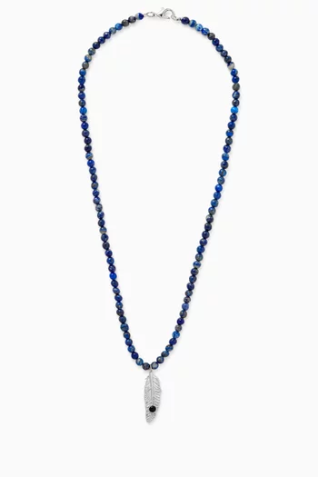 قلادة بخرز ودلاية على شكل ريشة فضة إسترلينية