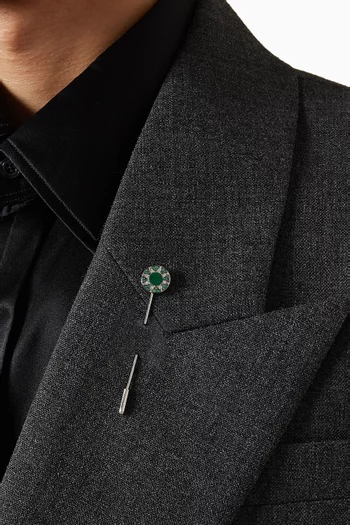 Diamond & Emerald Tie Pin in Sterling Silver