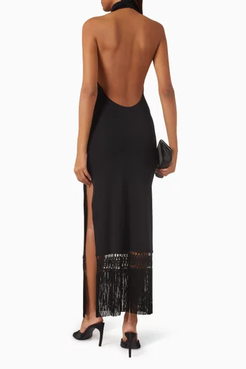 فستان البا بظهر مكشوف وشرّابات