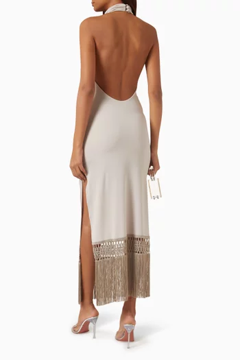 فستان البا بظهر مكشوف وشرّابات