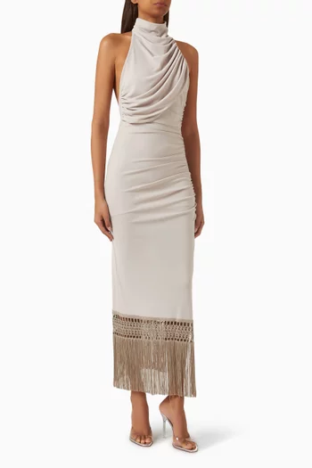 فستان البا بظهر مكشوف وشرّابات