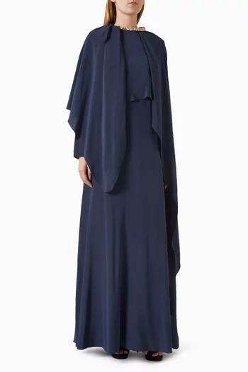 فستان بدرابيه ومطرز حرير وجورجيت