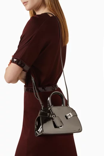 Mini Hug Top-handle Bag in Metallic Leather