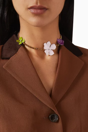 Flower Enamel Necklace in Gold-tone Brass