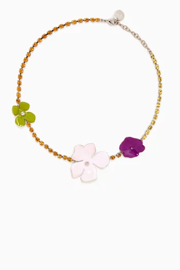 Flower Enamel Necklace in Gold-tone Brass