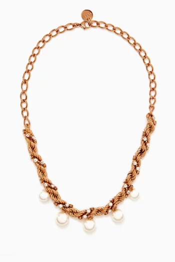 Pearl Drop Necklace in Gold-tone Brass