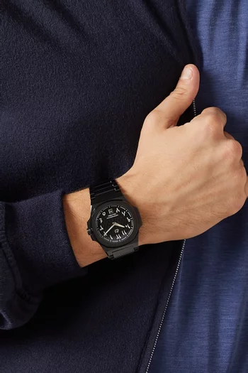 MT Black Ar - PVD Black 316L Stainless Steel 40.5mm Case, Sapphire Crystal with AR coat, Steel Bracelet, WR100M, Swiss Ronda 714, Swiss Luminous Hands, Extra Black Rubber Strap, Black Dial, Arabic:BLACK:One Size|219246066