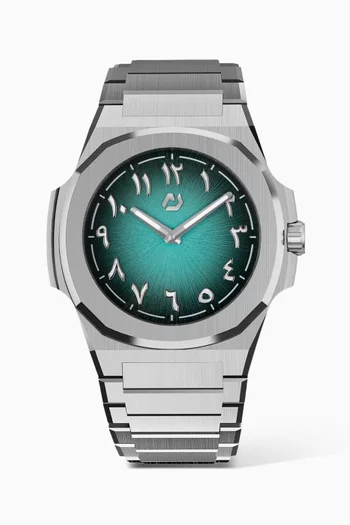 MT Ice Cube - AR - Silver 316L Stainless Steel 40.5mm Case, Sapphire Crystal with AR coat, Steel Bracelet, WR100M, Swiss Ronda 714, Swiss Luminous Hands, Extra Aqua Blue Rubber Strap, Blue Gradient Dial, Arabic:SILVER:One Size|219246065