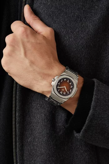 MT Espresso - AR - Silver 316L Stainless Steel 40.5mm Case, Sapphire Crystal with AR coat, Steel Bracelet, WR100M, Swiss Ronda 714, Swiss Luminous Hands, Extra Brown Rubber Strap, Brown Gradient Dial, Arabic:SILVER:One Size|219246068