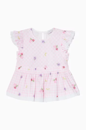 بلوزة بنقشة زهور ومربعات غينغهام قطن