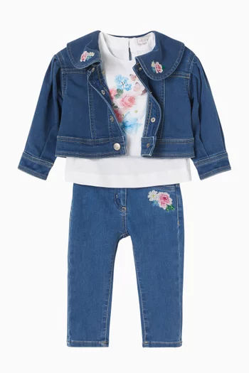 Floral Peter Pan Jacket in Denim