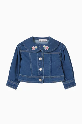 Floral Peter Pan Jacket in Denim