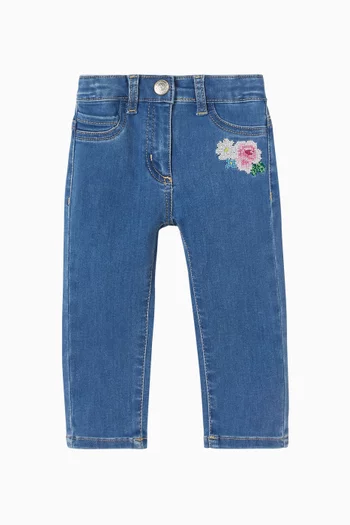 Floral Straight-leg Jeans in Denim