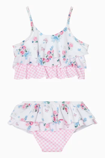 طقم بيكيني بكشكش ونقشة زهور