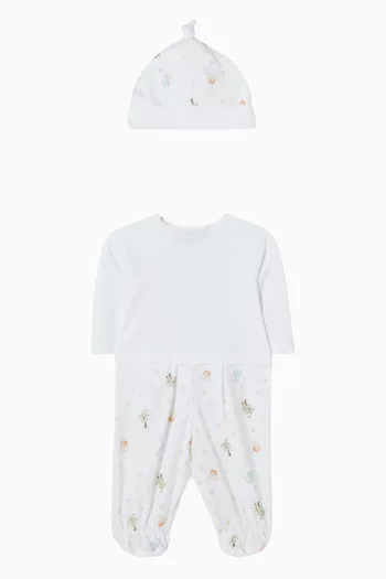 طقم بيجاما قطعة واحدة وقبعة بيني بنقشة ديناصور