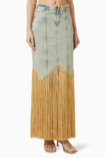 Greenwich Fringe Skirt in Denim