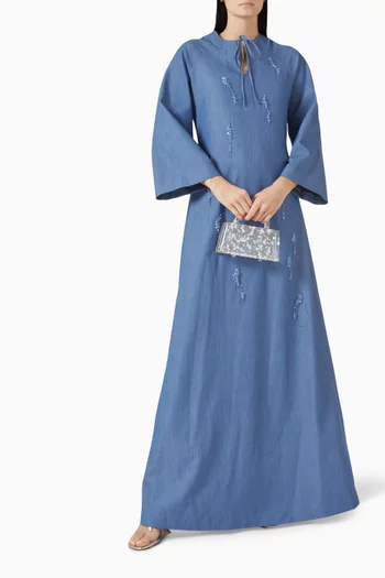 فستان مطرز دينم وحرير