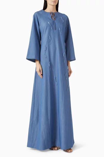 فستان مطرز دينم وحرير