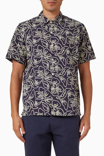 قميص مطرز بنقشة زهور مزيج قطن