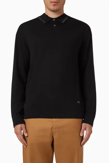 سترة بياقة بولو صوف مارينو