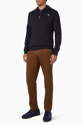 سترة بولو بسحّاب قصير وتطريز زيبرا قطن