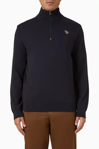 سترة بولو بسحّاب قصير وتطريز زيبرا قطن