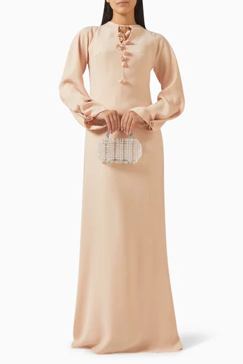 فستان سهرة بشرّابات وزهور