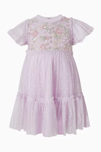 طقم فستان وسروال تحتي مطرز بالترتر