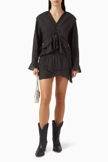 بلوزة داميان بكشكش قطن وكتان بارز الملمس