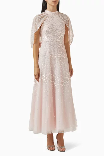 Scallop Sequin Cape Ankle Gown