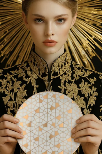 Geo Gold Dessert Plates in Porcelain, Set of 6