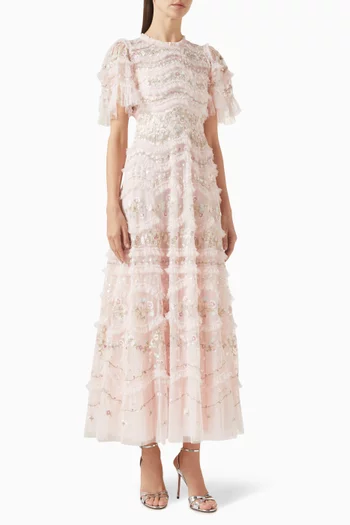 فستان مارينا بطول الكاحل وكشكش تول