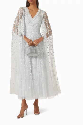 Clover Cape-sleeve Ankle Gown