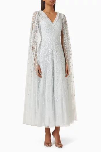 Clover Cape-sleeve Ankle Gown