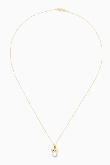 قلادة بتصميم تاج مرصع بالماس واللؤلؤ ذهب عيار 18