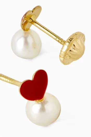 Heart Pearl Drop Earrings in 18kt Gold