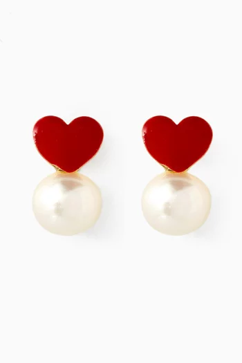 Heart Pearl Drop Earrings in 18kt Gold