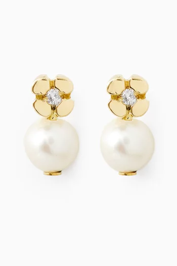 Flower Diamond & Pearl Drop Earrings in 18kt Gold