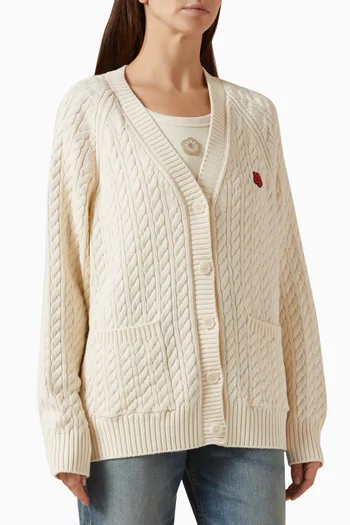 كارديغان منسوج بتطريز شعار زهرة بوكي مزيج قطن