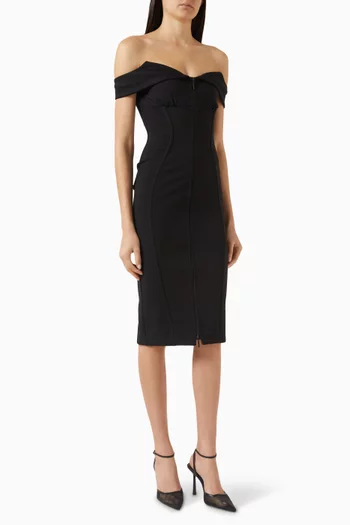 فستان بتصميم مشد بأكتاف مكشوفة مزيج رايون