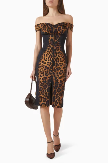 فستان بتصميم مشد بأكتاف مكشوفة مزيج رايون