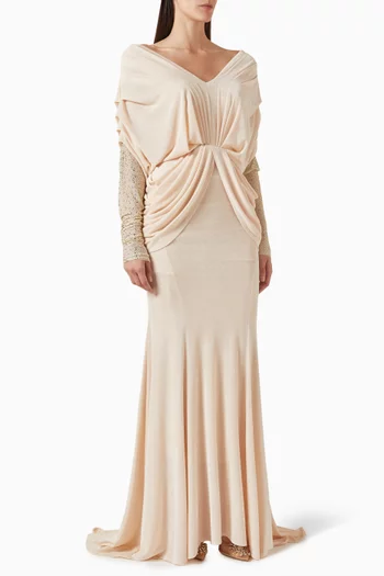 Embellished Draped Gown